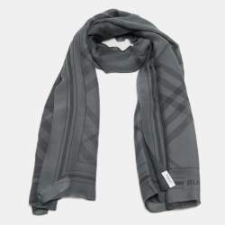 Pre Owned Burberry Grey Silk Argyle Stole