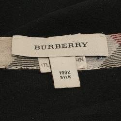 Pre Owned Burberry Black Silk Checked Hem Detailed Scarf 