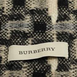 Burberry Black Nova Check Patterned Wool Fringed Scarf