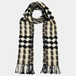 Burberry Black Nova Check Patterned Wool Fringed Scarf
