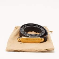 Pre Owned Burberry Black/Gold Leather Logo Plague Belt 85CM