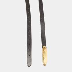 Pre Owned Burberry Black/Gold Leather Logo Plague Belt 85CM