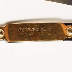 Pre Owned Burberry Black/Gold Leather Logo Plague Belt 85CM