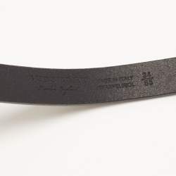 Pre Owned Burberry Black/Gold Leather Logo Plague Belt 85CM