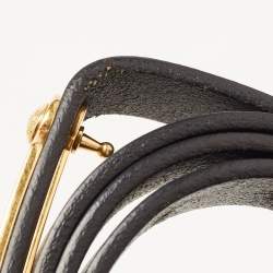 Pre Owned Burberry Black/Gold Leather Logo Plague Belt 85CM