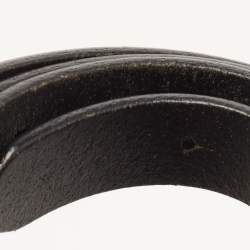 Pre Owned Burberry Black/Gold Leather Logo Plague Belt 85CM