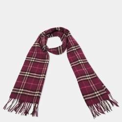 Pre Owned Burberry Purple Plaid Wool Fringed Muffler