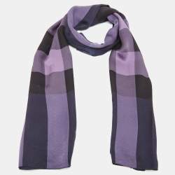 مملوكة مسبقًا Burberry Purple Checked Satin Silk Scarf