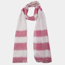 Pre Owned Burberry Vintage Pink/White Horseferry Print Silk Fringed Scarf