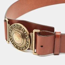 Burberry Brown Leather Round Buckle Belt Size 80 CM