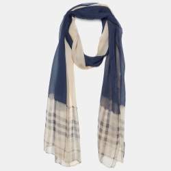 Pre Owned  Burberry Beige Check Print Silk Chiffon Stole 