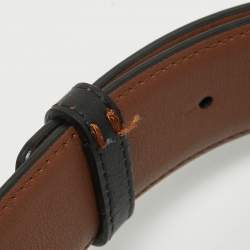 Pre Owned Burberry Black Leather TB Logo Buckle Reversible Belt S