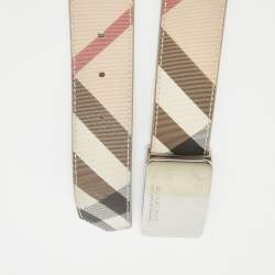 Pre Owned Burberry Beige Nova Check PVC and Leather Logo Plague Belt 100CM