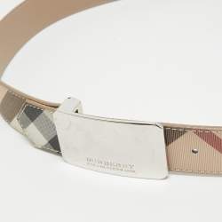 Pre Owned Burberry Beige Nova Check PVC and Leather Logo Plague Belt 100CM