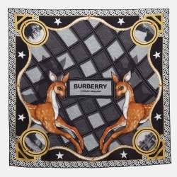 Burberry Black Deer Print Silk Square Scarf