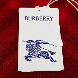 Pre Owned Burberry Red Tri Bar Check Wool Scarf 