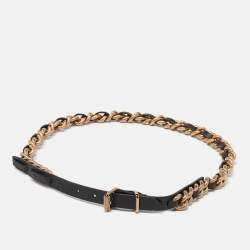 Pre Owned Burberry Black/Gold Leather and Chain Waist Belt S