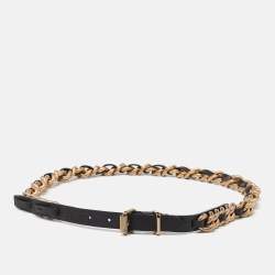 Pre Owned Burberry Black/Gold Leather and Chain Waist Belt S