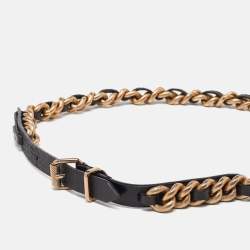 Pre Owned Burberry Black/Gold Leather and Chain Waist Belt S