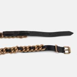 Pre Owned Burberry Black/Gold Leather and Chain Waist Belt S