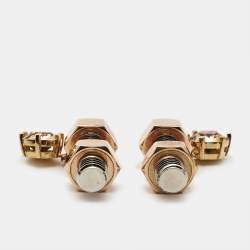 Pre Owned Burberry Crystal Nut & Bolt Two Tone Drop Earrings