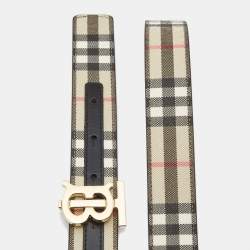 Pre Owned Burberry Black/Beige House Check Coated Canvas and Leather TB Logo Belt M