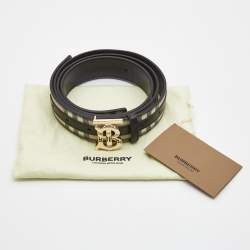 Pre Owned Burberry Black/Beige House Check Coated Canvas and Leather TB Logo Belt M