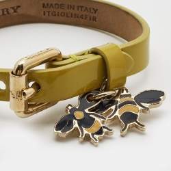 Pre Owned Burberry Leather Bee Charm Gold Tone Bracelet