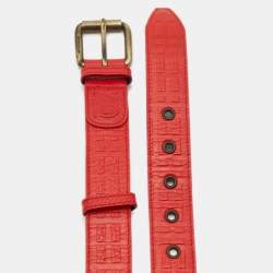 Burberry Red Embossed Leather Buckle Belt 80CM