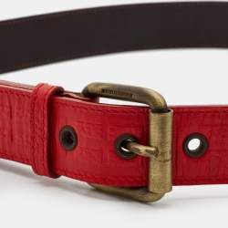 Burberry Red Embossed Leather Buckle Belt 80CM