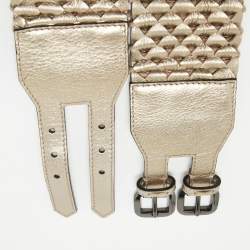 Pre Owned Burberry Metallic Woven Leather Double Buckle Waist Belt 80 CM