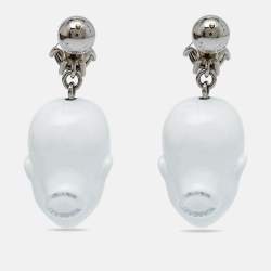 Pre Owned Burberry Crystal And Doll's Head Silver Tone Earrings