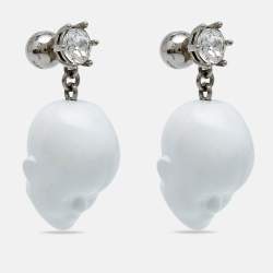 Pre Owned Burberry Crystal And Doll's Head Silver Tone Earrings
