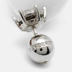 Pre Owned Burberry Crystal And Doll's Head Silver Tone Earrings