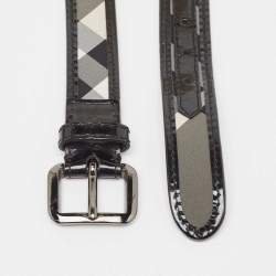 Pre Owned Burberry Black Smoked Check Fabric and Patent Leather Buckle Belt 90CM