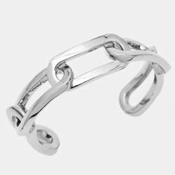 Burberry Chain Link Motif Silver Tone Open Cuff Bracelet M