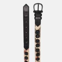 Pre Owned Burberry Beige/Black Supernova Check Coated Canvas and Leather Embellished Buckle Belt 100 CM