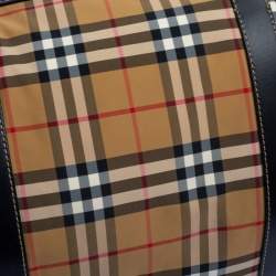 Burberry Black/Beige Vintage Check Nylon and Leather Large Barrel Bag