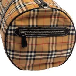 Burberry Black/Beige Vintage Check Nylon and Leather Large Barrel Bag