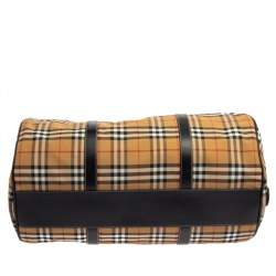 Burberry Black/Beige Vintage Check Nylon and Leather Large Barrel Bag