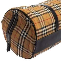 Burberry Black/Beige Vintage Check Nylon and Leather Large Barrel Bag