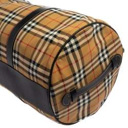 Burberry Black/Beige Vintage Check Nylon and Leather Large Barrel Bag
