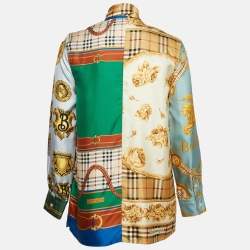 Pre Owned Burberry Multicolor Archive Scarf Print Silk Tie-Neck Shirt S