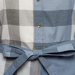 Pre Owned Burberry Blue Novacheck Cotton Belted Short Dress L