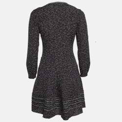 Pre Owned Burberry Black Patterned Silk Flared Midi Dress XS