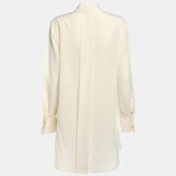 Pre Owned Burberry Cream Silk Neck Tie Long Sleeves Top S