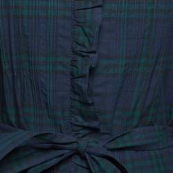 Pre Owned Burberry Navy Blue Plaid Cotton Ruffled Mini Dress L