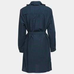 Pre Owned Burberry Navy Blue Plaid Cotton Ruffled Mini Dress L