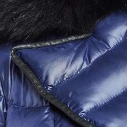 مملوكة مسبقًا Burberry Navy Blue Synthetic Detachable Fox Fur Collar Quilted Jacket S