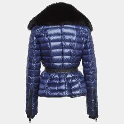 مملوكة مسبقًا Burberry Navy Blue Synthetic Detachable Fox Fur Collar Quilted Jacket S